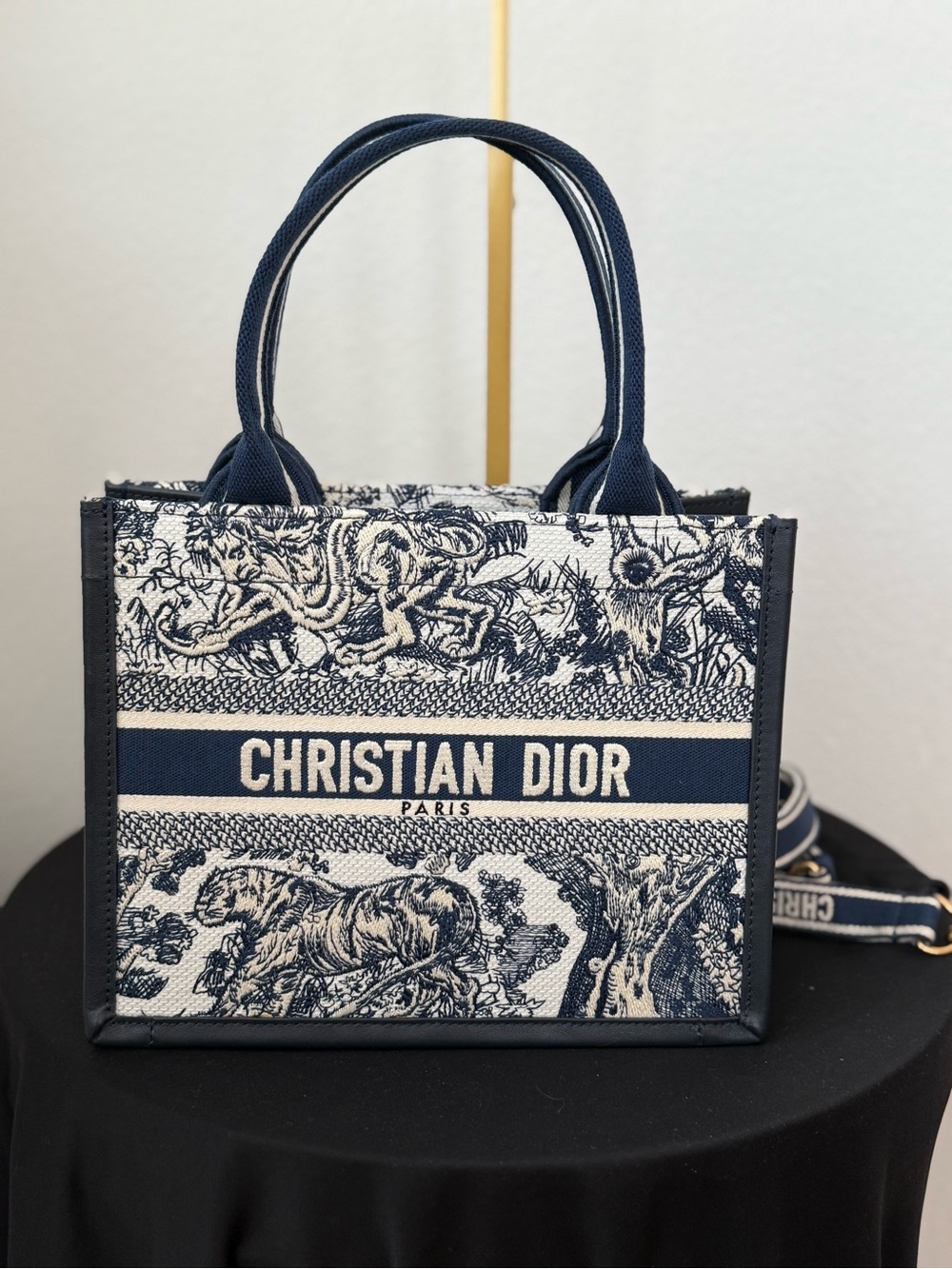 Dior Navy and White Toile de Jouy Tote leather and canvas